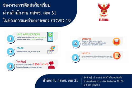 แจ้งช่องทางการร้องเรียนผ่านสำนักงาน กสทช. เขต 31